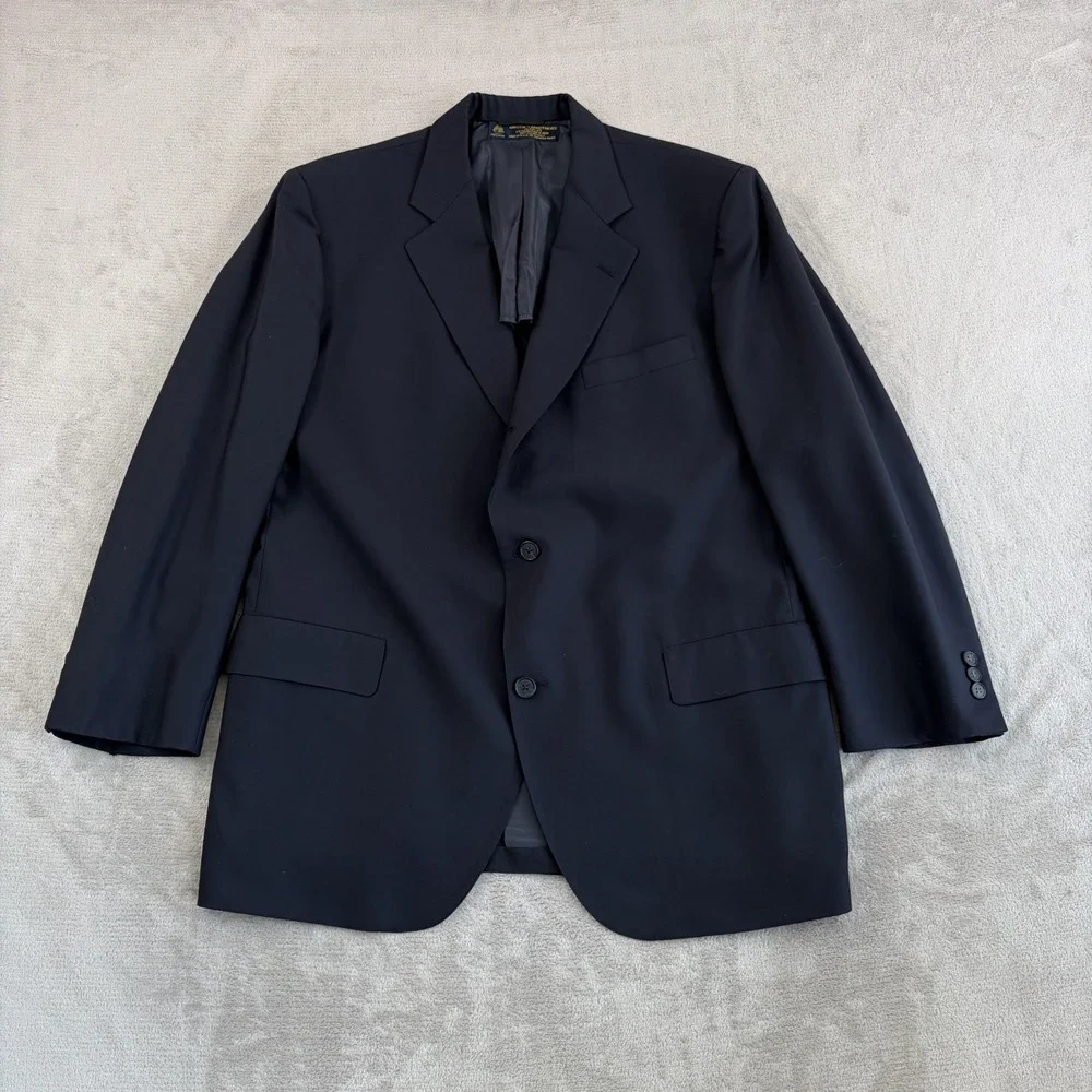 Vintage‎ 80s Brooks Brothers Blazer Sport Coat Black Wool 3 Button Men 44R USA